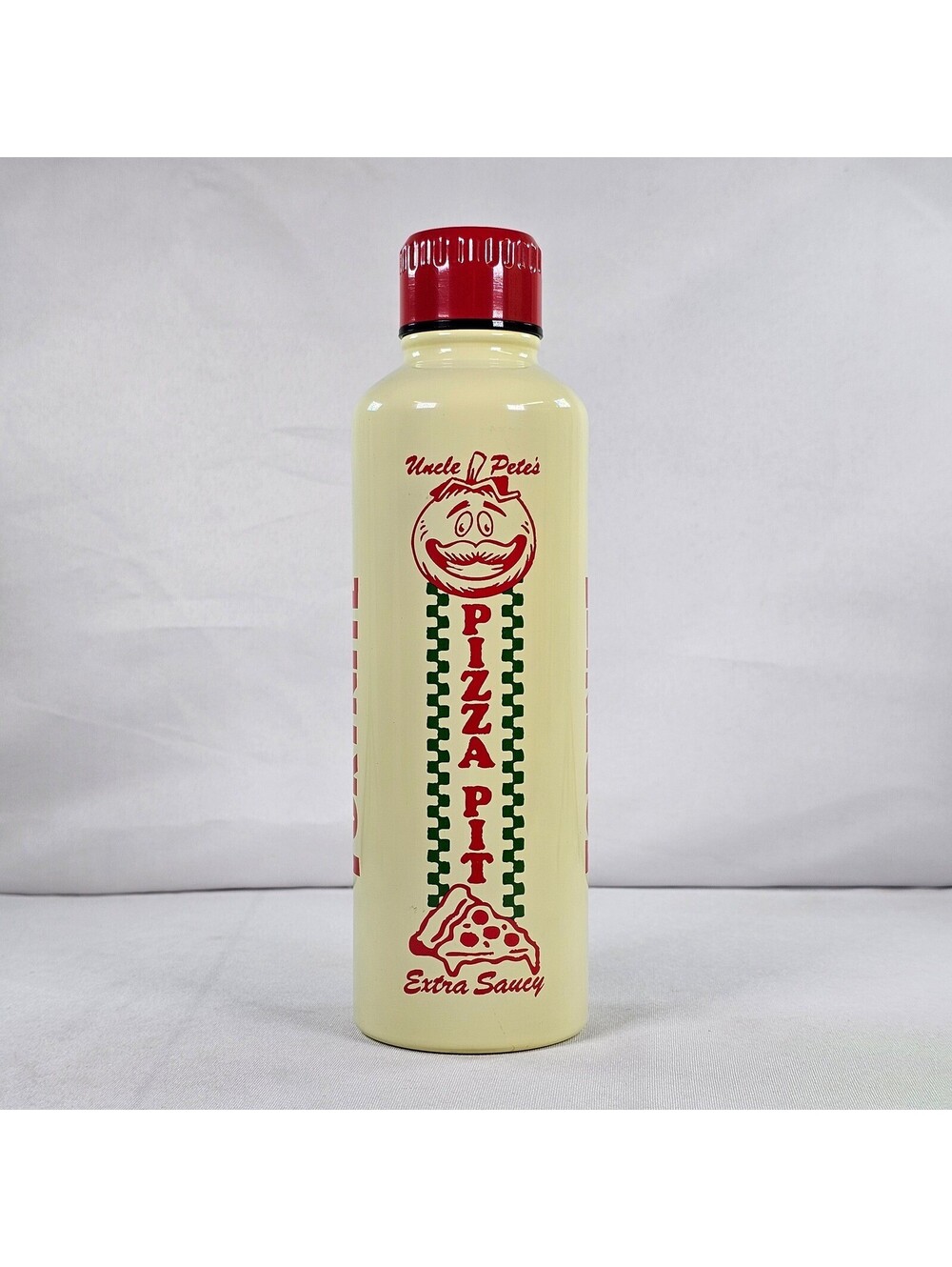 Fortnite Uncle Pete's Pizza Pit Water Bottle 500ml Paladone Metal Cream Red